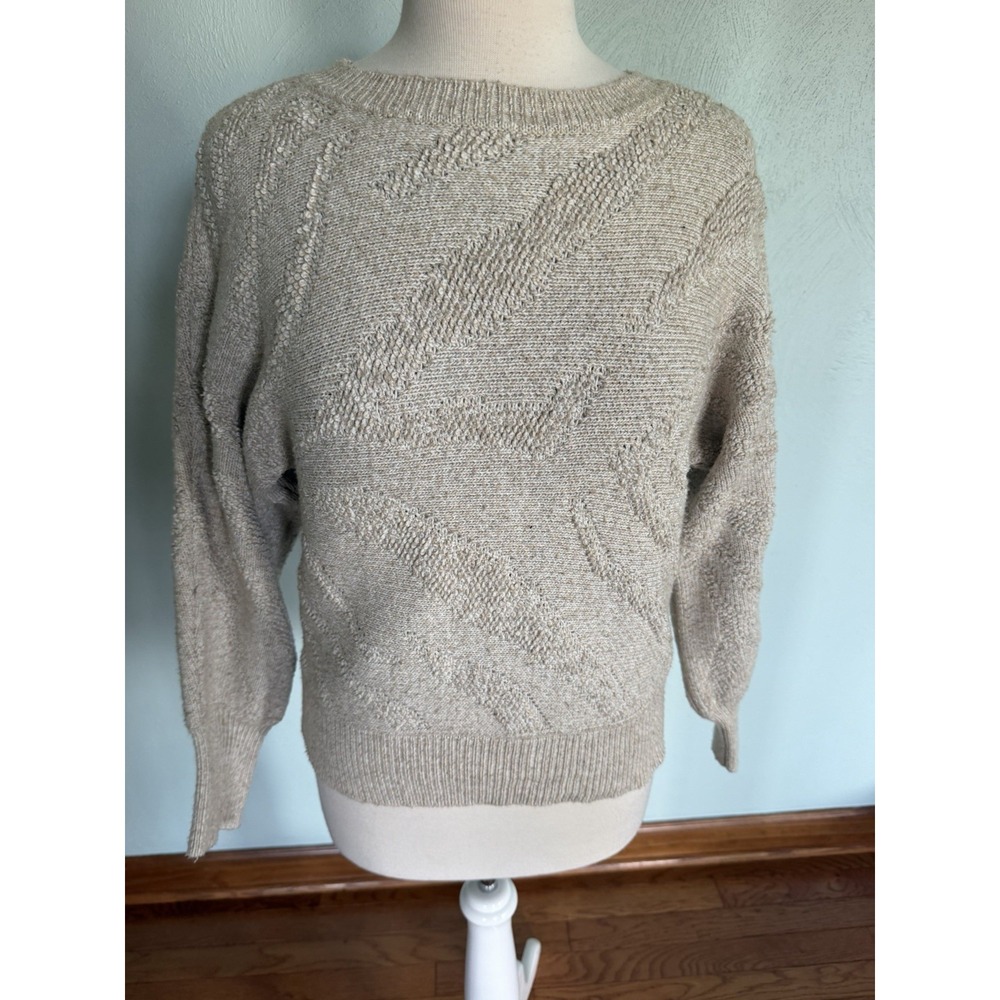 A New Day light beige crewneck sweater textured diagonal knit pattern Sz XS**